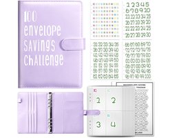 100 enveloppen Geld besparen Challenge - Bespaar $ 5050 in 100 dagen - A5 Budget Geld besparen Challenge Boekje - Map - Bevat 100 contante enveloppen, 3 spaartrackers en budgetplanner - Paars