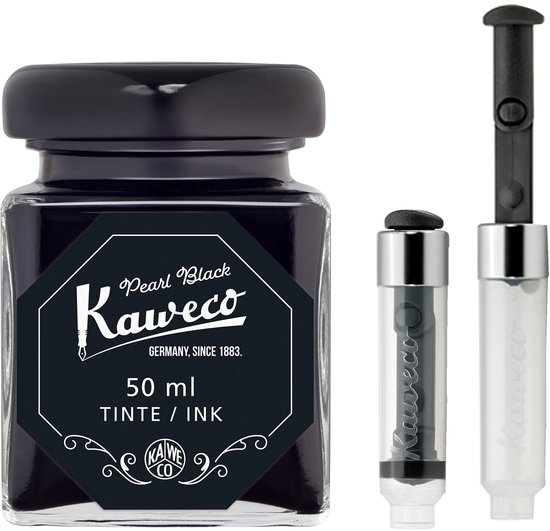 Kaweco - Bouteille d'encre et Mini Converter - Pearl Black - Pot d'encre pour stylo plume - Encre noire originale Kaweco en verre de 50 ml