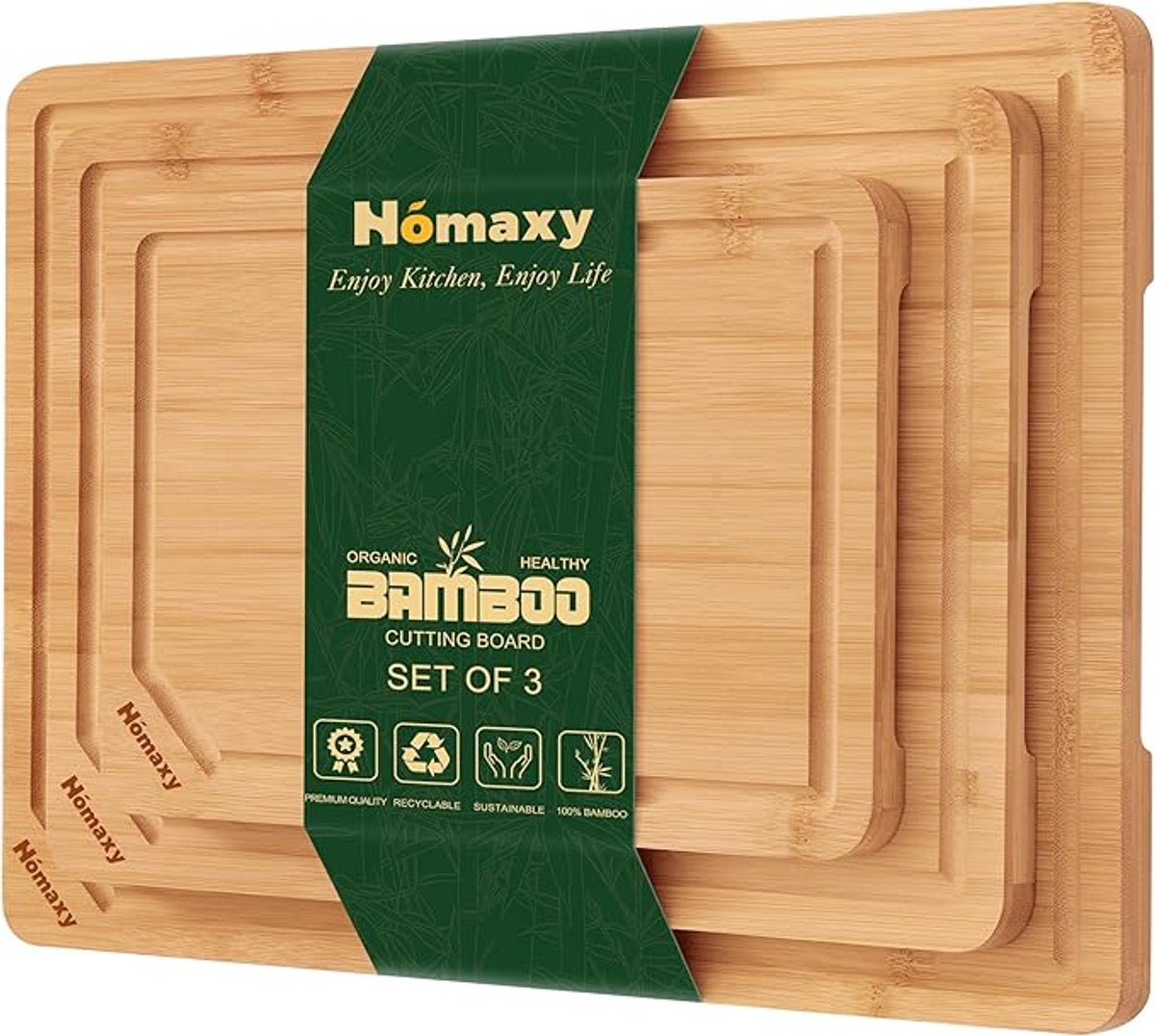 Homaxy Snijplankenset 3 stuks - Snijplanken bamboe - Luxe Snijplanken Set - Keukenplanken（30.5*20.5*1.8，38*25.5*1.8，44.5*30.5*1.8 cm）
