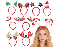 Set van 9 Stuks - Kerst diadeem - Kerstdiadeem - Kerstboom Diadeem - Kersthaarband - Kerstversiering - Kerst Kostuum - Santa Claus, Sneeuwman, Rendier, Kerstboom Haar Hoop Haarband - Accessoire voor Kerst Party Supplies