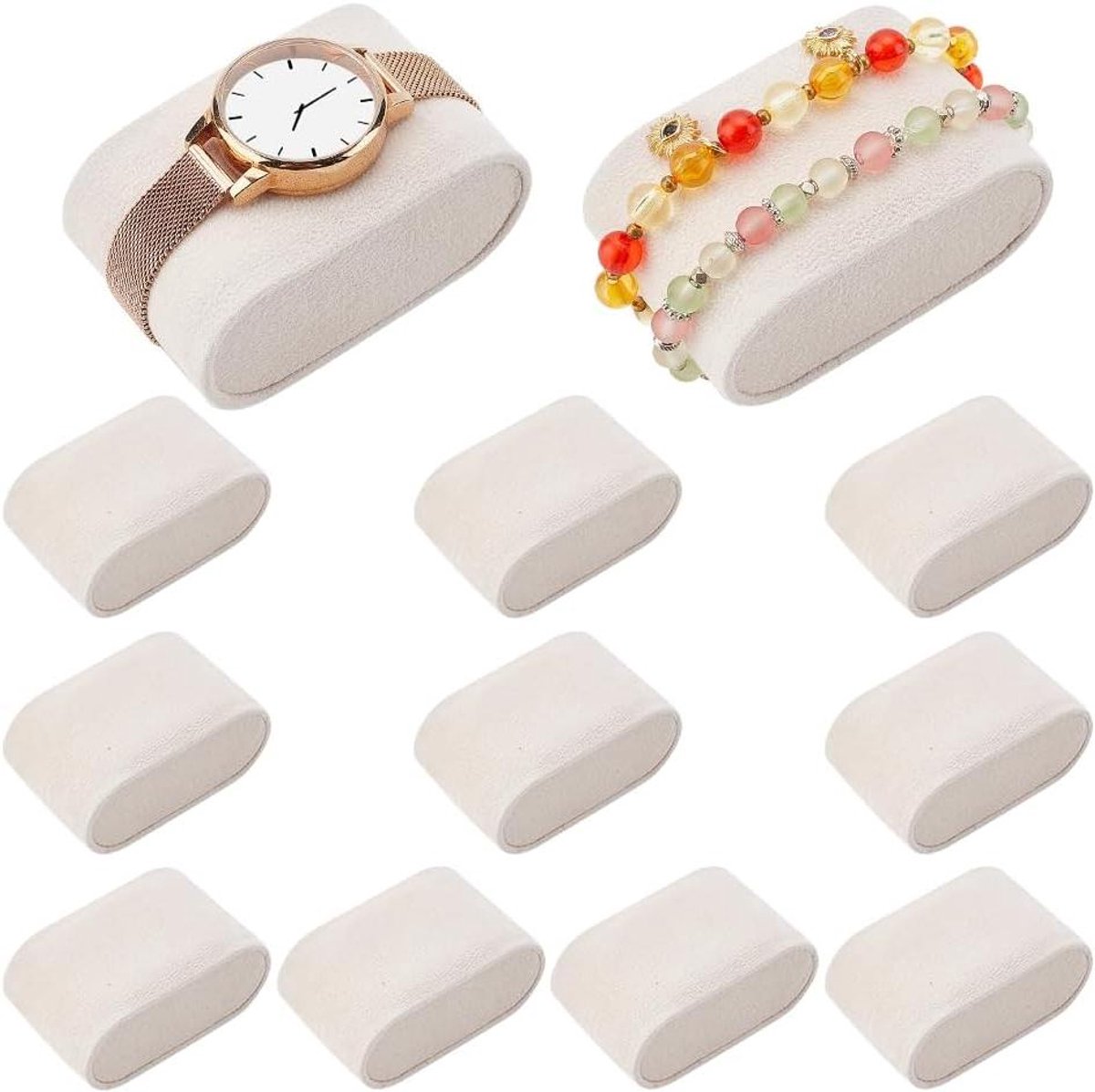 Allecto plus - Horloge Kussen Inserts Beige | Pluis Doek | Opslag voor Kleine Bedrijven | Armband Horloge Bangle Display | 2,8 × - 12 stuks