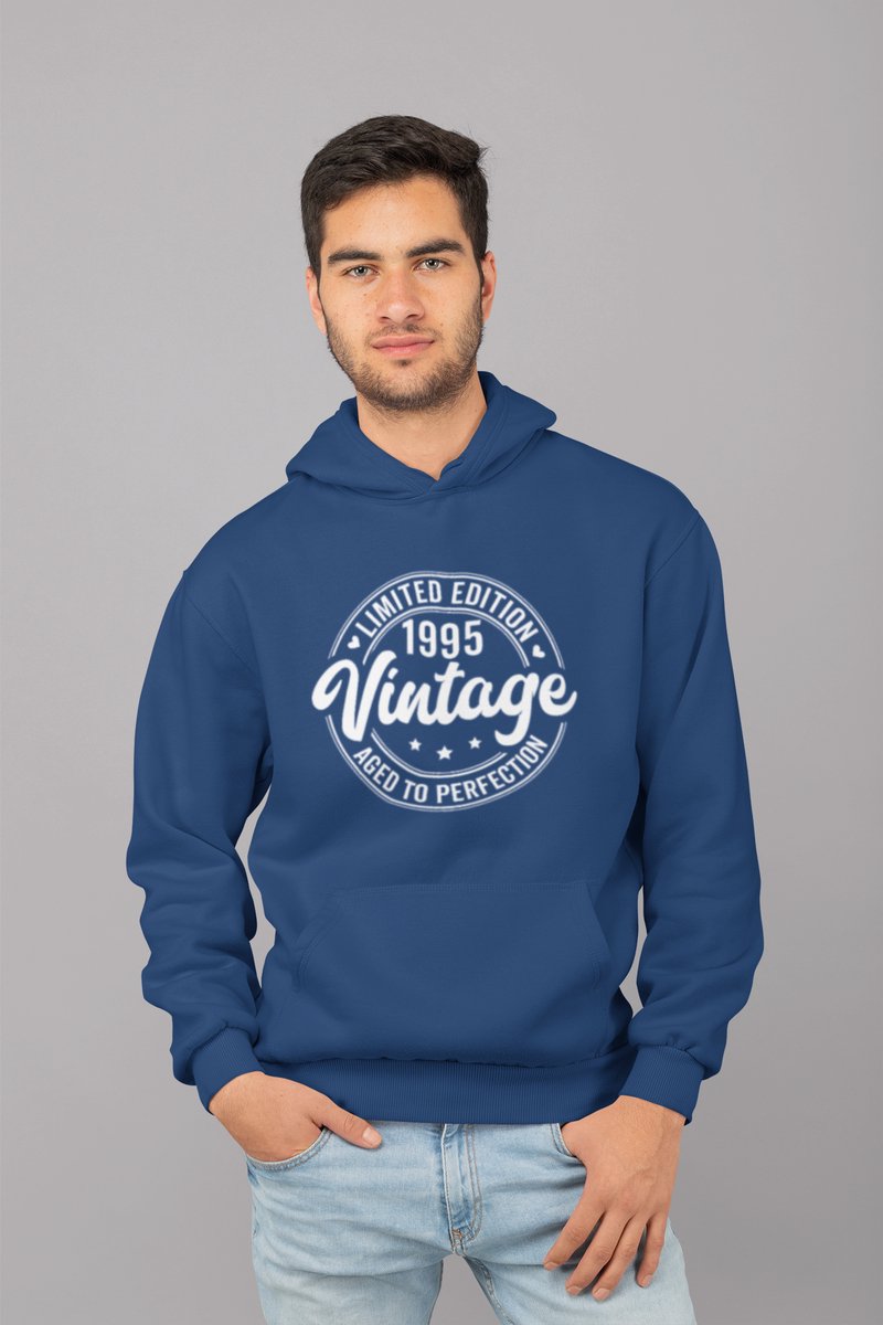 1995 Jaar Navy Hoodie Heren - Maat M - Aged Vintage - Verjaardag Cadeau Mannen - Limited Edition