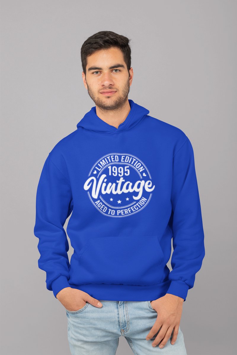 1995 Jaar Blauw Hoodie Heren - Maat XL - Aged Vintage - Verjaardag Cadeau Mannen - Limited Edition