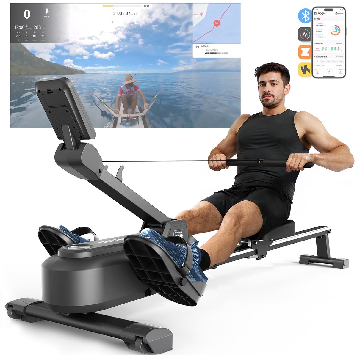 MERACH Roeimachine 2025 Zwart met 16 Weerstandsniveaus