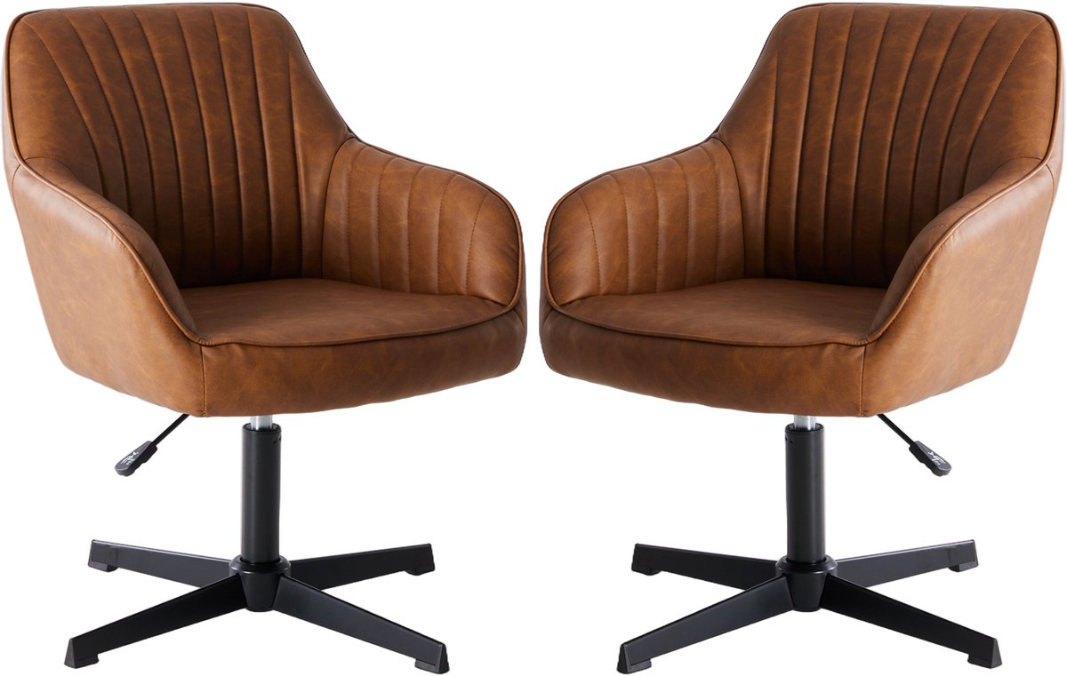 2 stukken Ergonomische Bureaustoel - draaistoel, Kinderstoel, in hoogte verstelbare make-upstoel, werkkamer, Bureaustoelen voor Volwassenen tot 135kg - Office Chair, voor thuis, slaapkamer, kantoor, studeerkamer, make-up stoel (bruin)