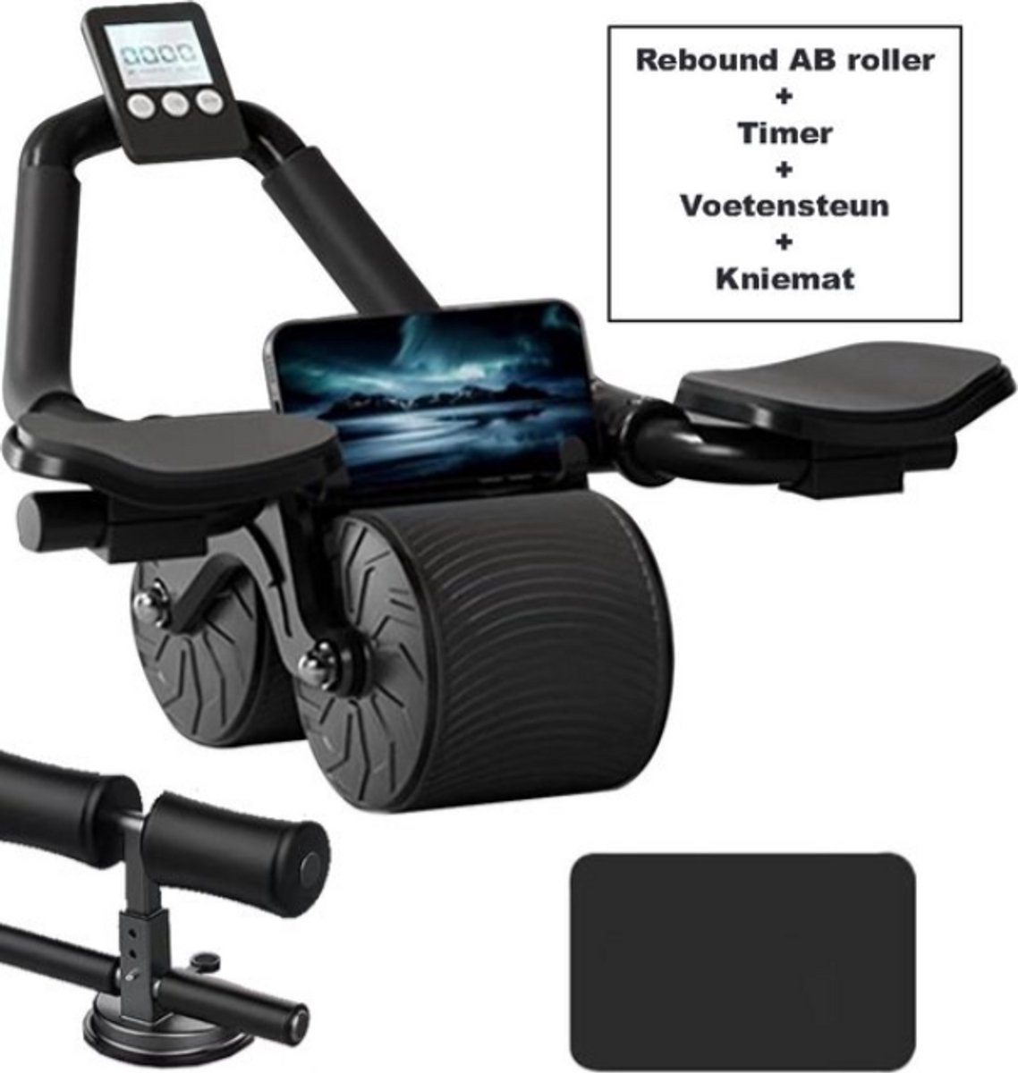 Hypernmodern Multifunctioneel Buikspier Wiel met Automatische Terugloop - Training van de Buikspieren - Ab Roller met Arm Ondersteuning - Thuis Trainingsapparatuur - inclusief Knie Mat Zwarte Kleur Inclusief Arm Steun + Meter Scherm + Sit Up Bar