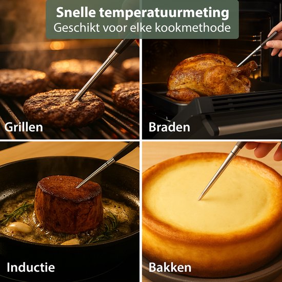 TFA Dostmann draadloze vleesthermometer SMART BBQ 70 m, 14.1515.10, barbecuethermometer, voor grill/oven/heteluchtfriteuse, vaatwasserbestendig, braadthermometer, keukenchef, zwart-grijs