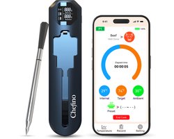 Chefino Draadloze Vleesthermometer – Bluetooth 5.3 BBQ Thermometer met App – Oventhermometer – Digitale Kernthermometer voor Grillen, Braden, Oven, Inductie en BBQ – Tot 250m Bereik