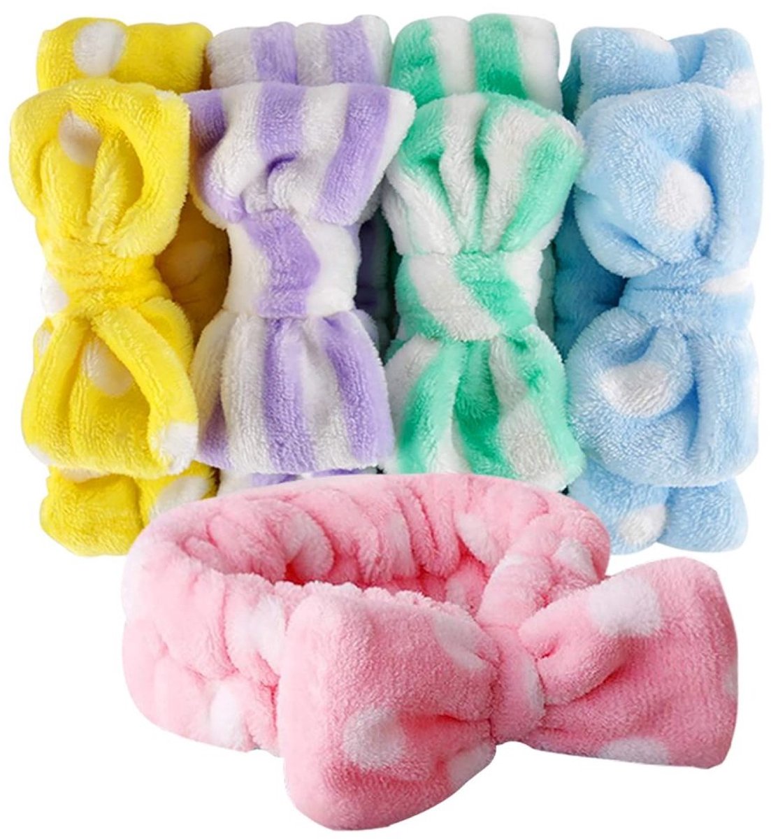 JeiibrZui Spa Hoofdband - Hoofdband Voor Het Wassen Van Het Gezicht - Comfortabel & Veelzijdig Gebruik - 4 Stuks - Voor Huidverzorging+Blauw, Geel, Groen, Paars