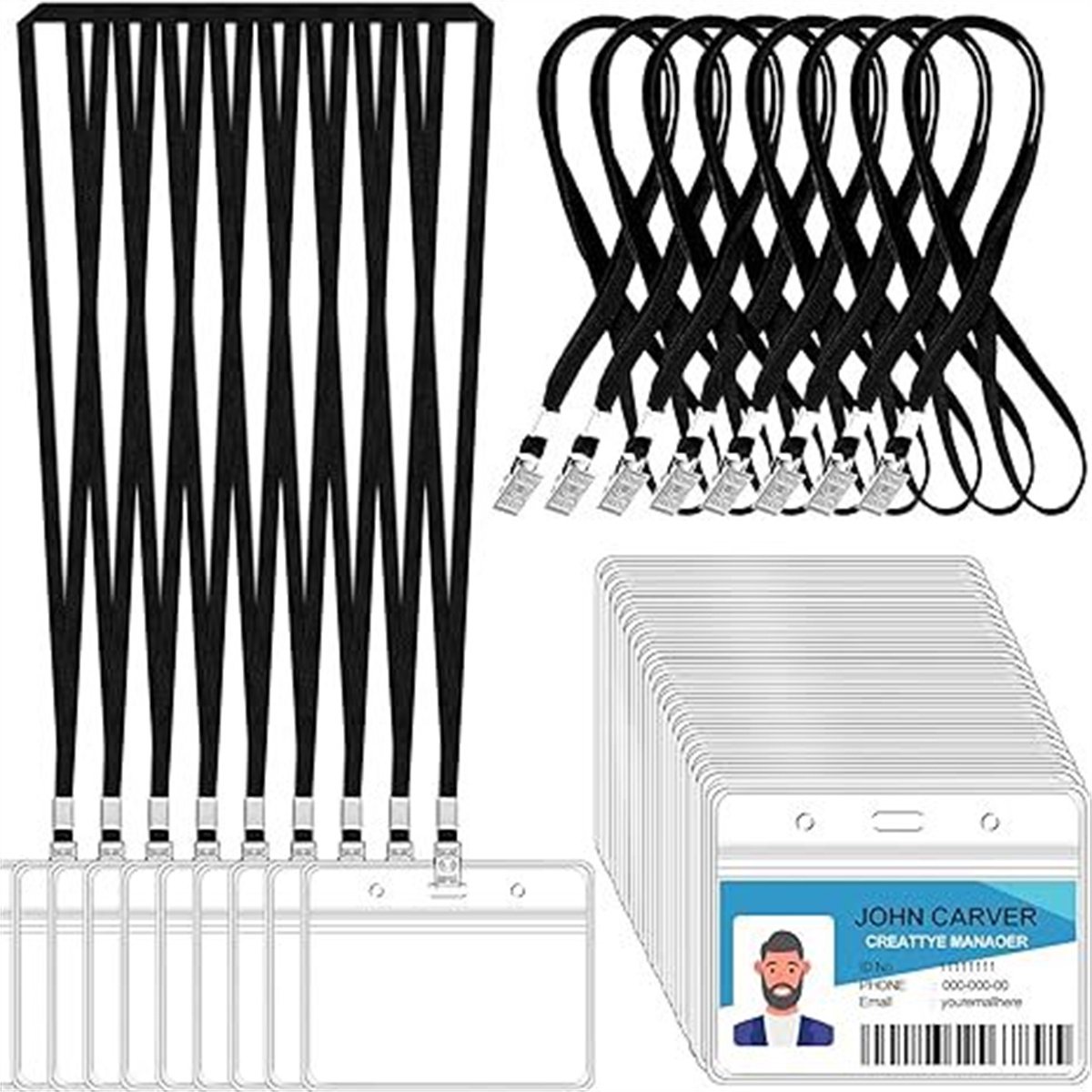 QTTVBTNA -ID Badge Holder – 30 Stuks Transparante Kaarthouders met Lanyards – Voor ID-kaart, Studentpas & Toegangspas