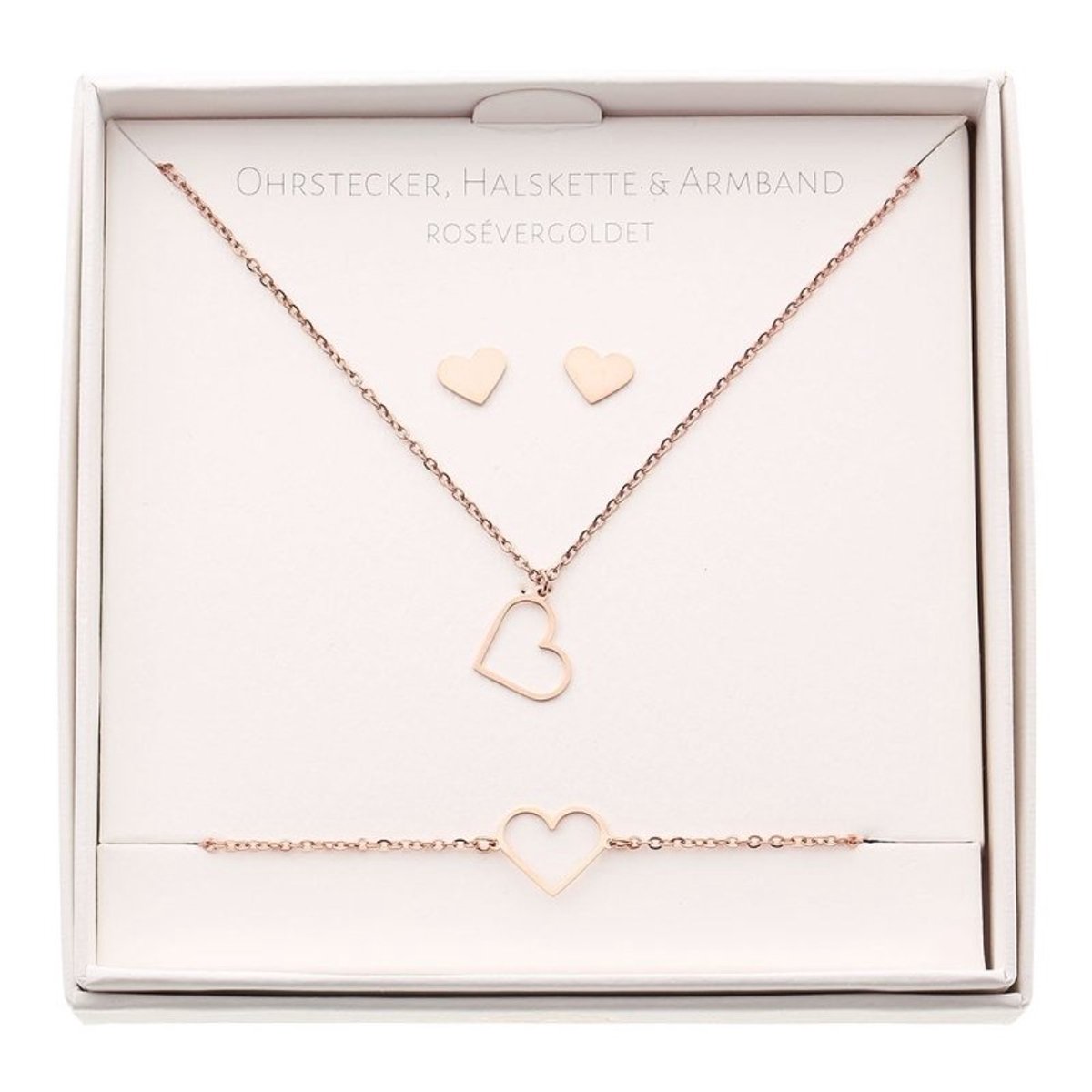 Set sieraden - Hart -Stainless steel - Rose goud verguld - Oorbellen - Ketting - Armband