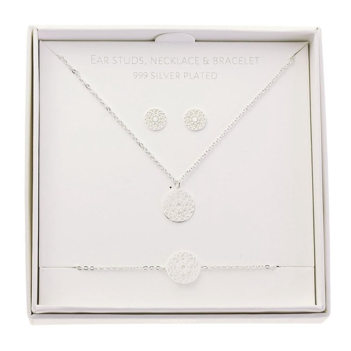 Set sieraden - Mandala - Stainless Steel - Verzilverd - Oorbellen - Ketting - Armband