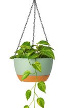 Hangpot met Afwatering - Groen - Ø 21 cm x H 12 cm - Ook Geschikt Als Bloempot - Voor Binnen en Buiten - Waterreservoir