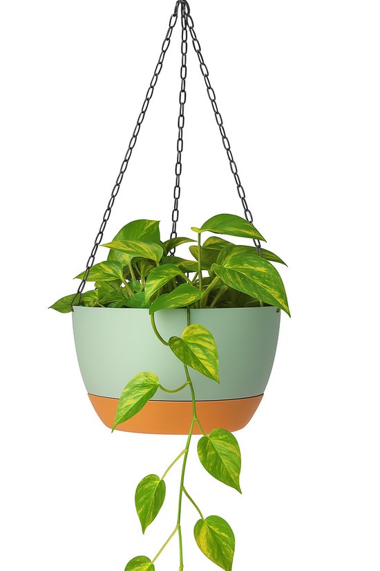 Pot suspendu avec drainage - Vert - Ø 21 cm x H 12 cm - Convient également comme pot de fleurs - Pour l'intérieur et l'extérieur - Réservoir d'eau