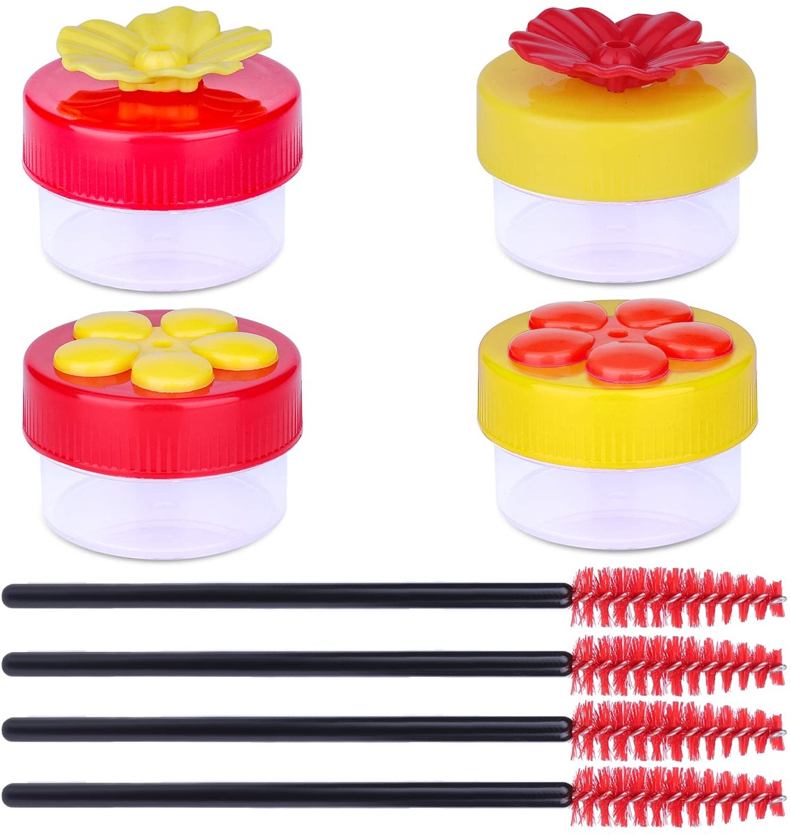 Hummingbird Hand Feeder, 4 Stuks Hummingbird Feeder Mini Bloem Hummingbird Feeder met 4 Stuks Reinigingsborstels voor Outdoor