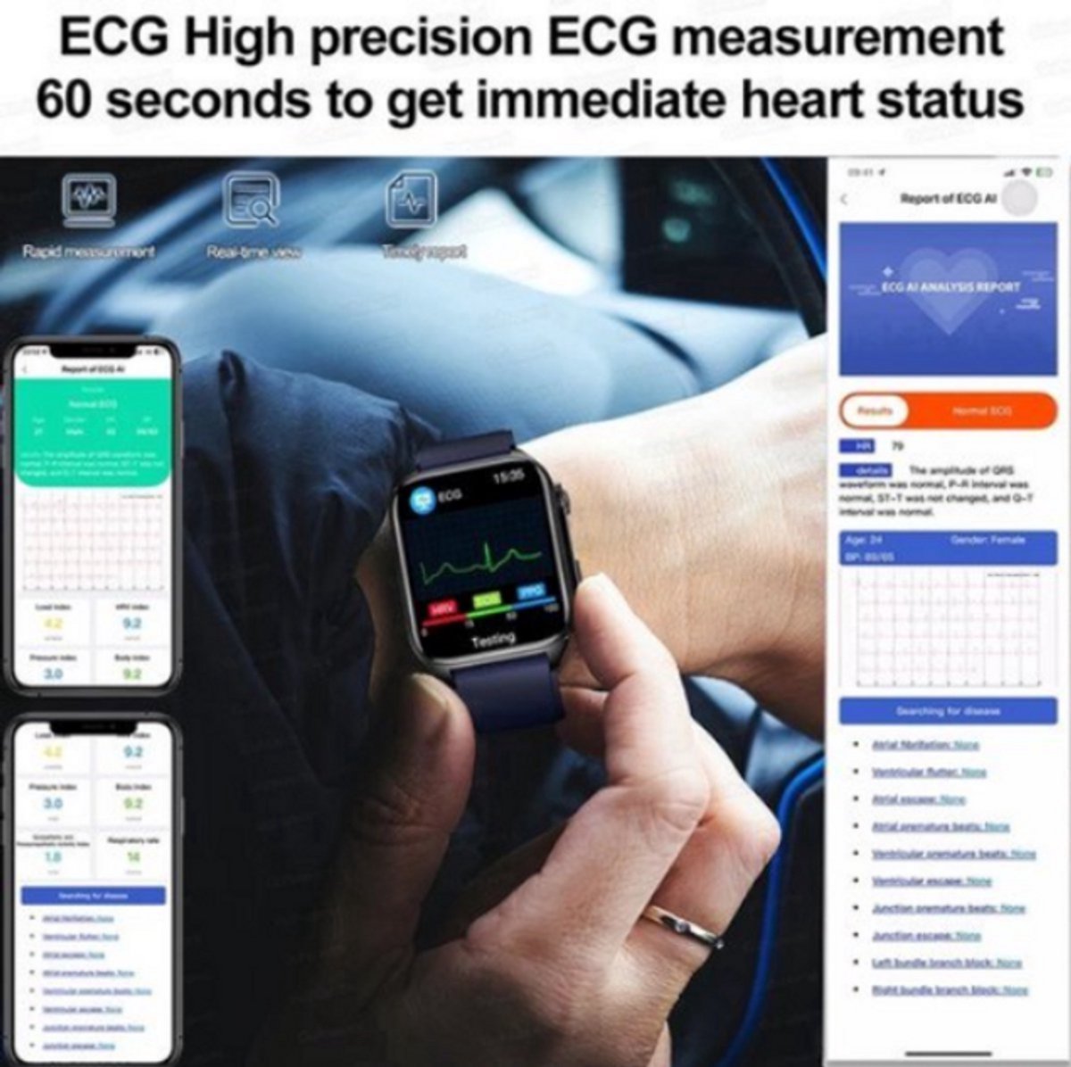 Afbeelding 3 van Kwaliteit Smartwatch Bloedglucose ECG Zwart