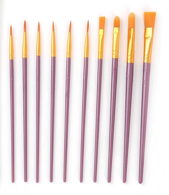 30 Stuks Nylon Kwastenset – 10 Verschillende Maten, Voor Acryl, Aquarel En Olieverf – Ideaal Voor Kunstenaars En Kinderen