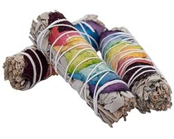 3 stuks Natuurlijke Witte salie bundel stick - 7 chakra´s- wierook - handgemaakt in Frankrijk - harmoniseer de energie 3x11cm
