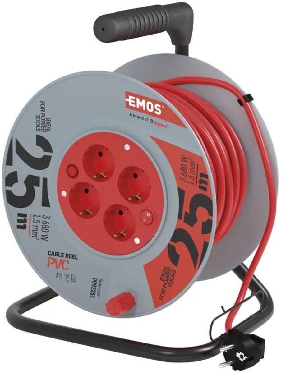 Kabelhaspel Emos H05 IP20 3x1,5qmm - 25m - 4 stopcontacten