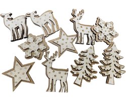 Set van 10 houten kerst ornamenten - Natuurlijk en sfeervol