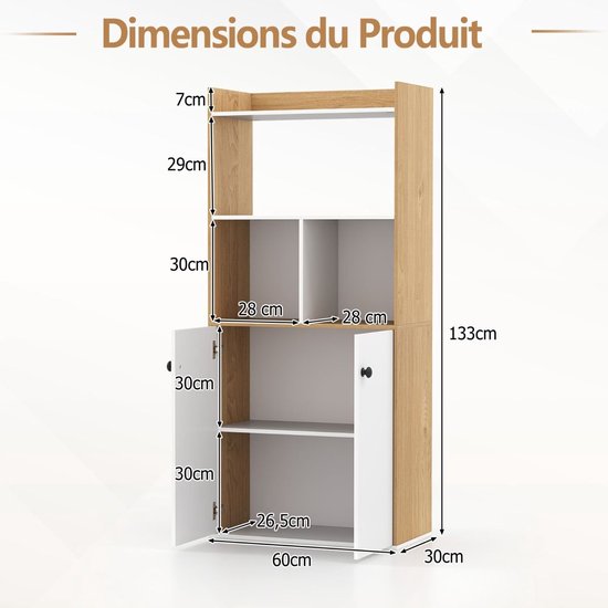 COSTWAY Boekenkast met dubbele deurkast, 3 verdiepingen staand rek met open vakken, vrijstaande boekenkast voor woonkamer, werkkamer, keuken, opbergkast, 60 x 30 x 140 cm COSTWAY Boekenkast met dubbele deurkast, 3 verdiepingen staand rek met open vakken, vrijstaande boekenkast voor woonkamer, werkkamer, keuken, opbergkast, 60 x 30 x 140 cm