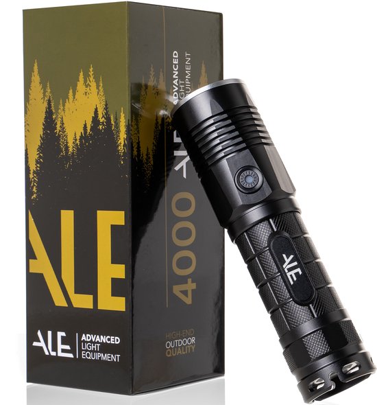 ALE outdoor zaklamp - zaklamp led oplaadbaar - militaire zaklamp - 230 meter bereik - 4000 Lumen - 10.000 mAH - 2 batterijen inbegrepen - 16 uur brandtijd