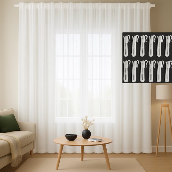 Glow Thuis - Vitrage Gordijn – 200x250 cm – Warm Wit – Etaminestof – Met Vlinderplooien (Fleksband) – Kant en Klaar