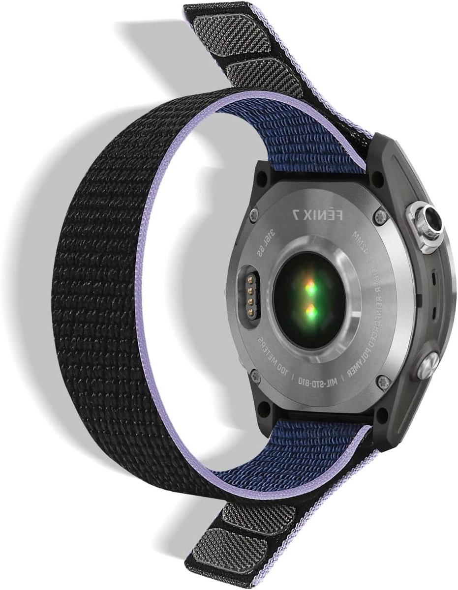 Allecto plus - Nylon Horlogebandje Quickfit 22 mm-26 mm - Comfortabel en ademend - Geschikt voor Garmin Fēnix-Enduro-Epix-Quatix-MARQ Series-Descent Series-D2 Series-Tactix - Unisex - Zwart