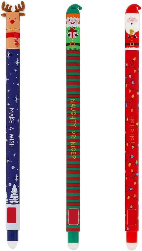 Stylos Gel Effaçables De Noël - Lot De 3 Avec Père Noël, Renne Et Enfant, Cadeau Magique Pour Fêtes