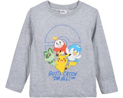 Pokémon Longsleeve Kindershirt – grijs – Gotta Catch ’Em All – Maat 146/152