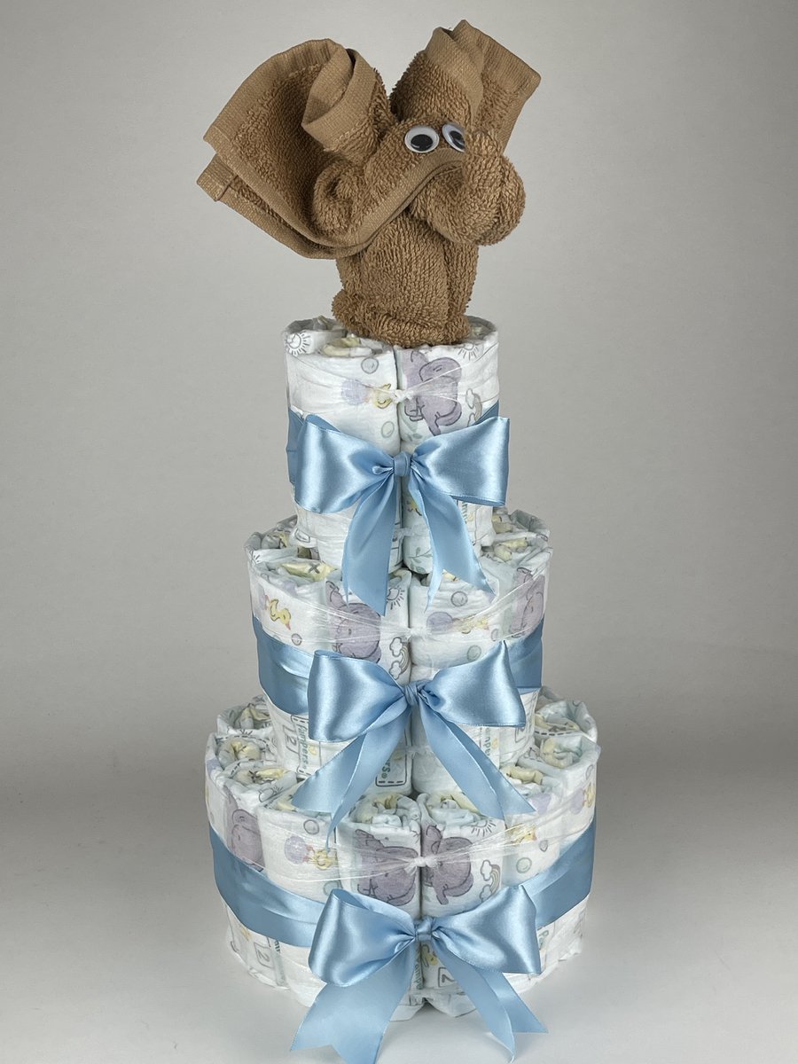 Chouette-Chouette | Luiertaart Jongen | Kraamcadeau | Geboorte Jongen | Babyshower | Olifant Sand - Blauw
