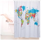 rideau de douche relaxdays carte du monde 180x180 - anti-moisissure - rideau de salle de bain polyester