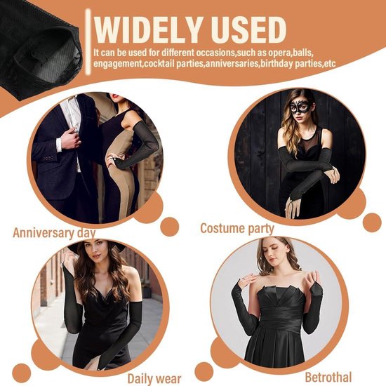 FrostyFlair Lange Vingerloze Handschoenen, Zwarte Lange Handschoenen & Armwarmers Dames, Satijnen Handschoenen voor Halloween, Opera- en Theeparty