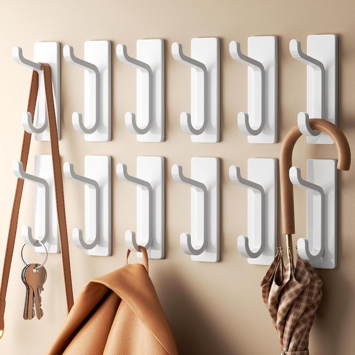 Allecto Plus - Stokhaken voor handdoek jas hoed - 6 kg draagvermogen - Roestvrijstalen kapstok - Zelfklevende hangers voor badkamer - Heavy duty - Metalen wandmontage