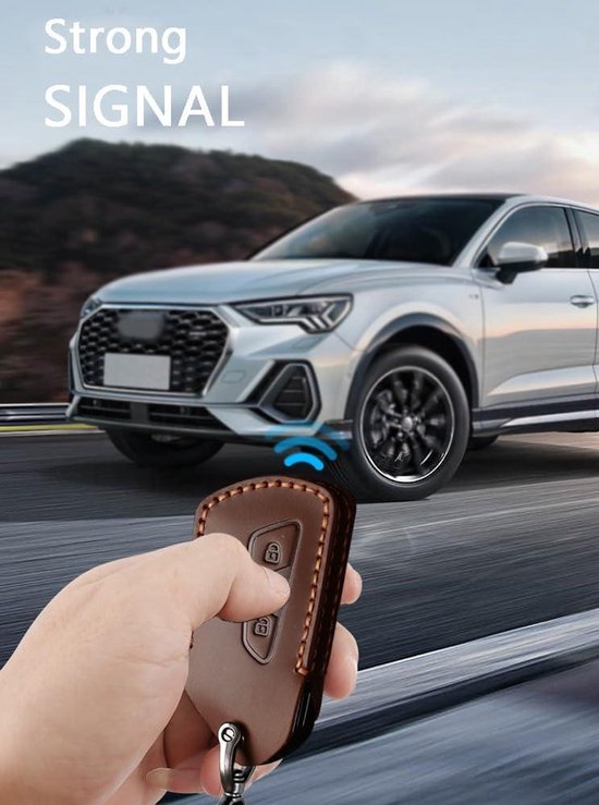 Allecto plus - Étui pour Clé de Voiture en Cuir Marron | VW Golf 8 Cupra Formentor | Coque de clé Seat Leon Ateca Skoda Octavia | Housse de protection 3 boutons | Porte-clés inclus