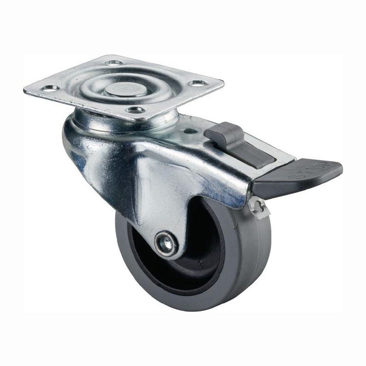 Zwenkwiel+ rem 50mm rubber totale hoogte 67.5mm