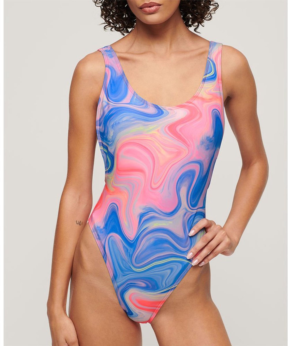 Superdry Badpak met print en lage halslijn - Dames - Badpakken multi marble