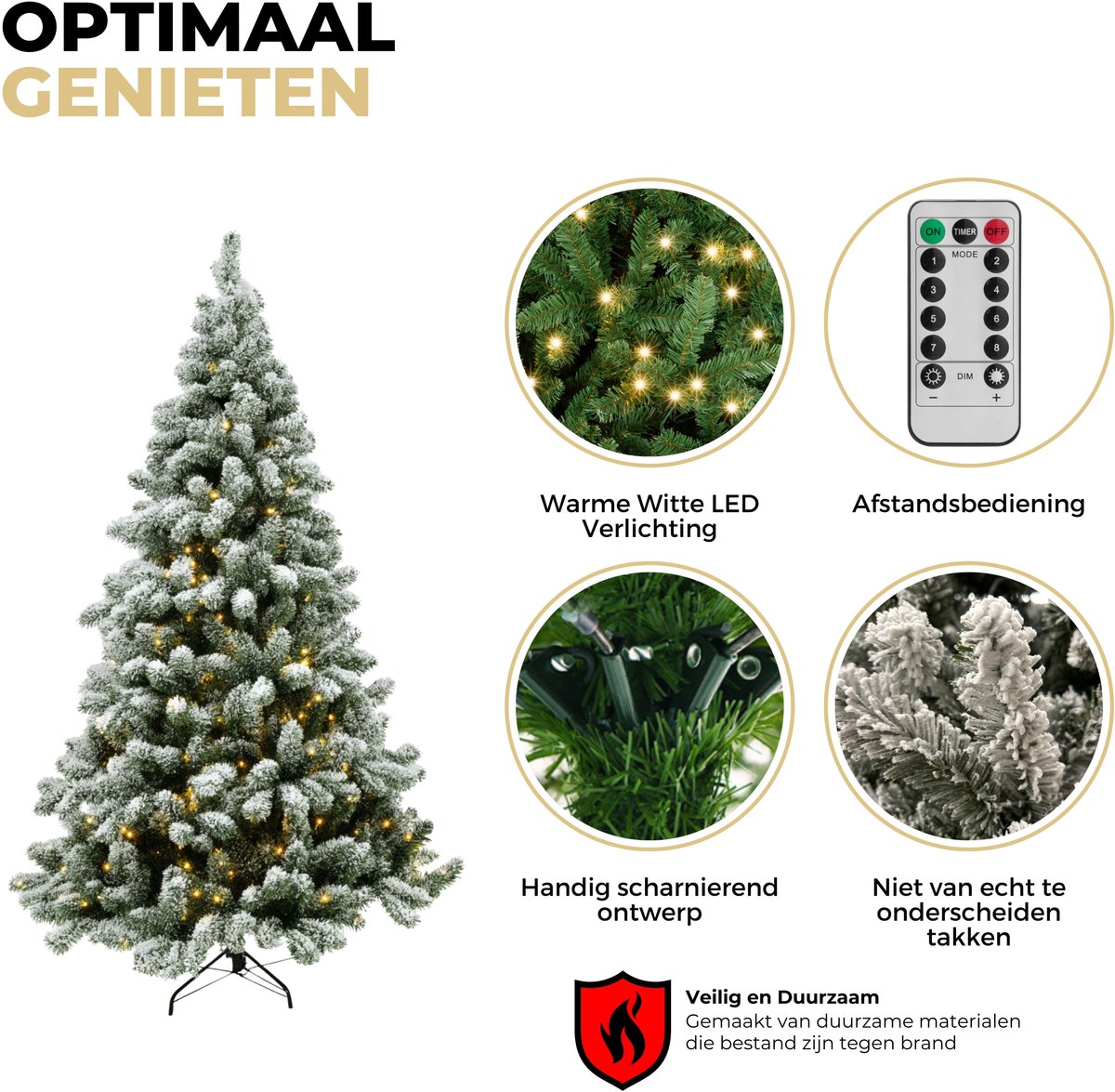 Ozocozy Kunstkerstboom - Kerstboom - 150 cm - Kunstkerstboom met LED-verlichting - Kerstboom met verlichting - 240 LED lampjes - 580 Takken - Met sneeuw - Frosted - Kerst - Inclusief opbergtas – foto 6