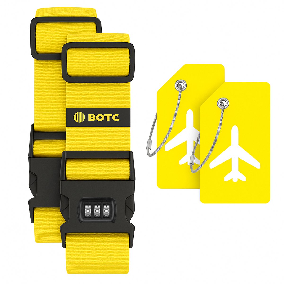 Bol.com BOTC Kofferriem met Cijfer Slot - 4 stuks - 2 Kofferriem met cijferslot + 2 bagagelabels - 200 cm * 5 cm - Bagage Riem -... aanbieding