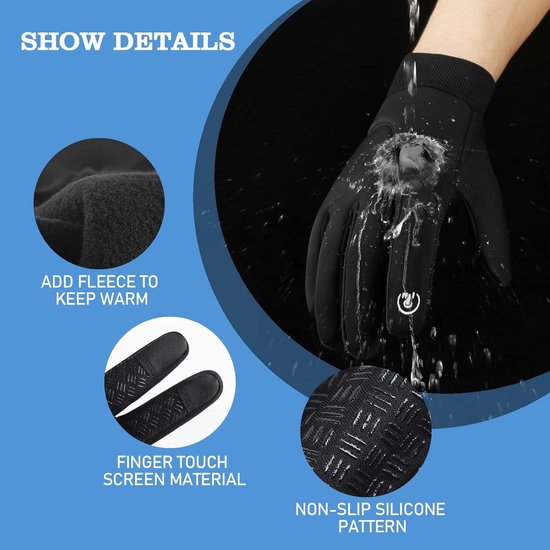 Waterdichte en Winddichte Fietshandschoenen voor Mannen en Vrouwen - Winter Handschoenen - Touchscreen Warm - Thermisch - Antislip - Fietsen, Hardlopen, Skiën van Merkloos — afbeelding 4