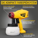 Geel Wagner verfspuitsysteem met rode accenten en een 600ml reservoir.