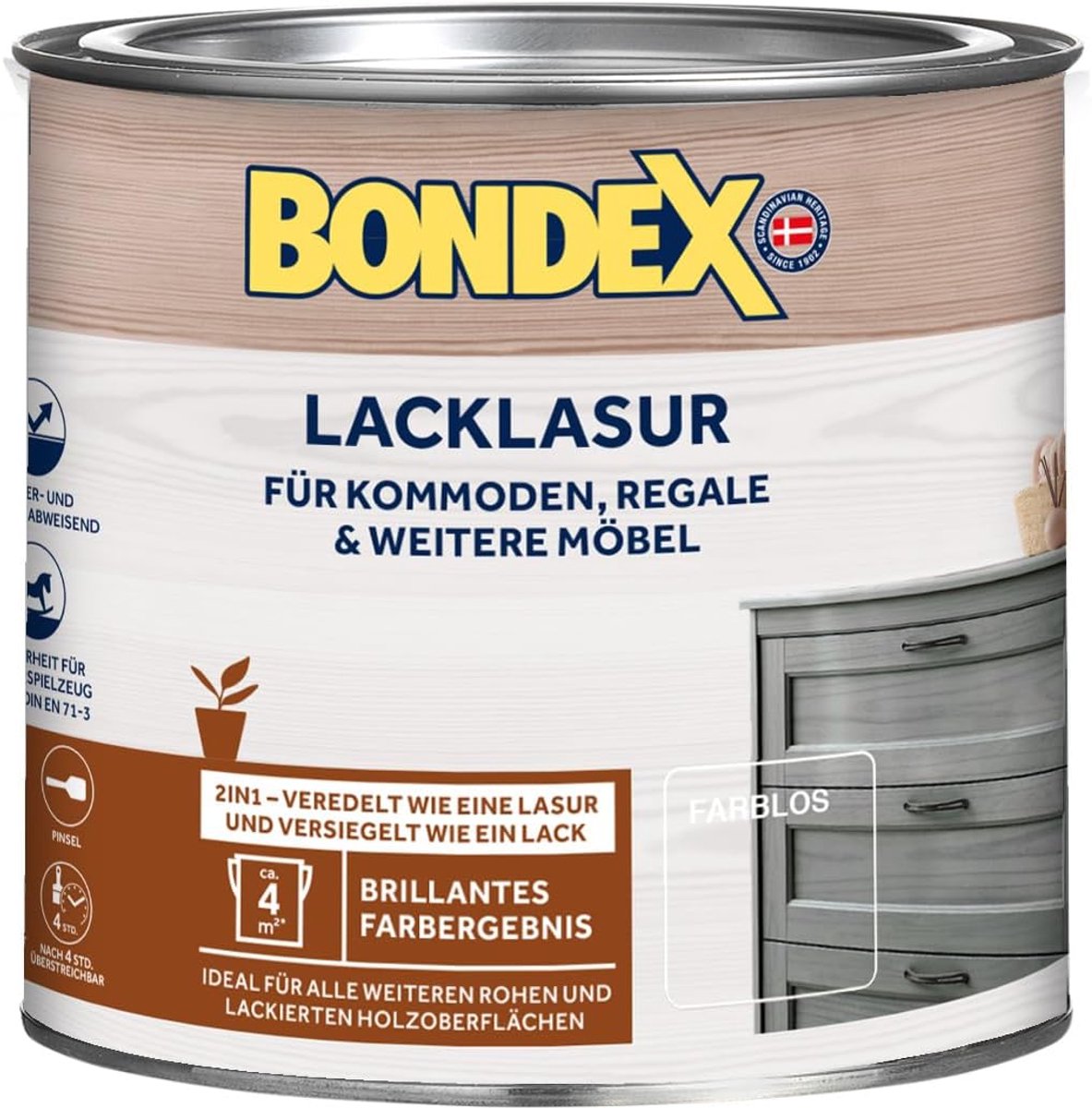Bondex Lakglazuur Kleurloos 0,375 L voor 3,75 m² | 2-in-1 - verfijnt en verzegelt | Water- en vuilafstotend | Veiligheid voor kinderspeelgoed volgens DIN EN 71-3 | Zijdeglans | Houtglazuur