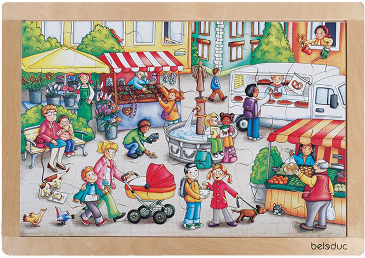 Houten raampuzzel markt