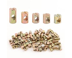 Allecto plus - Kruismoerbouten voor meubels en bedden - Set van 100 stuks met diverse maten - Gemaakt van koolstofstaal.