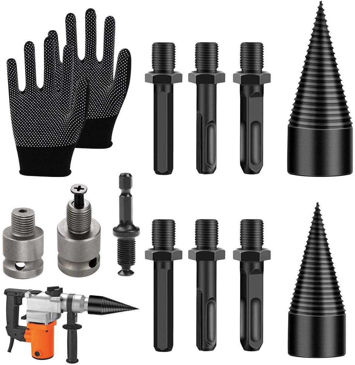 Allecto Plus - Boorkegel Houtsplijter 42 mm 32 mm 4 boorgrepen Brandhoutsplijter Kegelsplijter Brandhoutboor Splijtkegel Boormachine