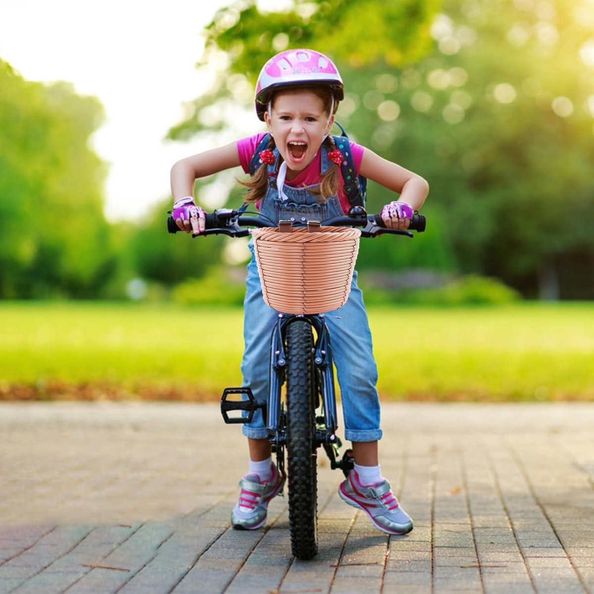 Allecto plus - Mini-fietsmand voor kinderen, 16 x 13 x 12,5 cm, gevlochten design in bruin