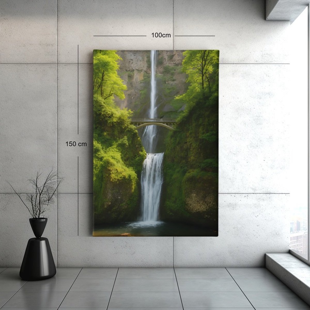 Trendex Global Canvas Schilderij - Prachtige Waterval - Landschappen - Natuur - 90x60x2 cm Groen