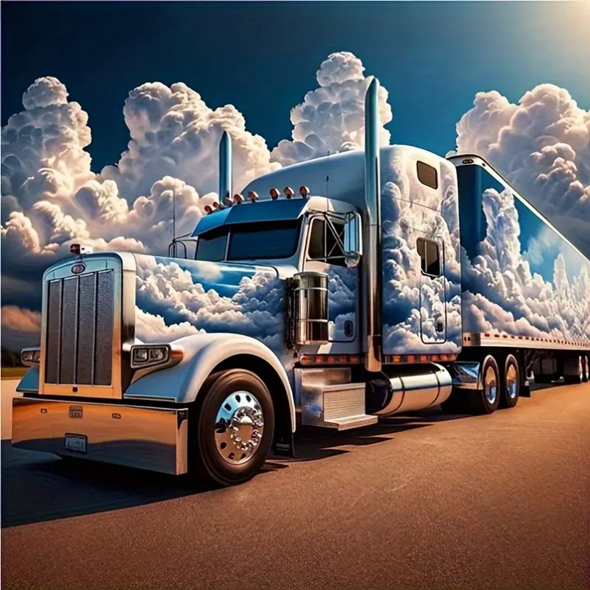Diamond painting set grote Truck en wolken 50x50cm