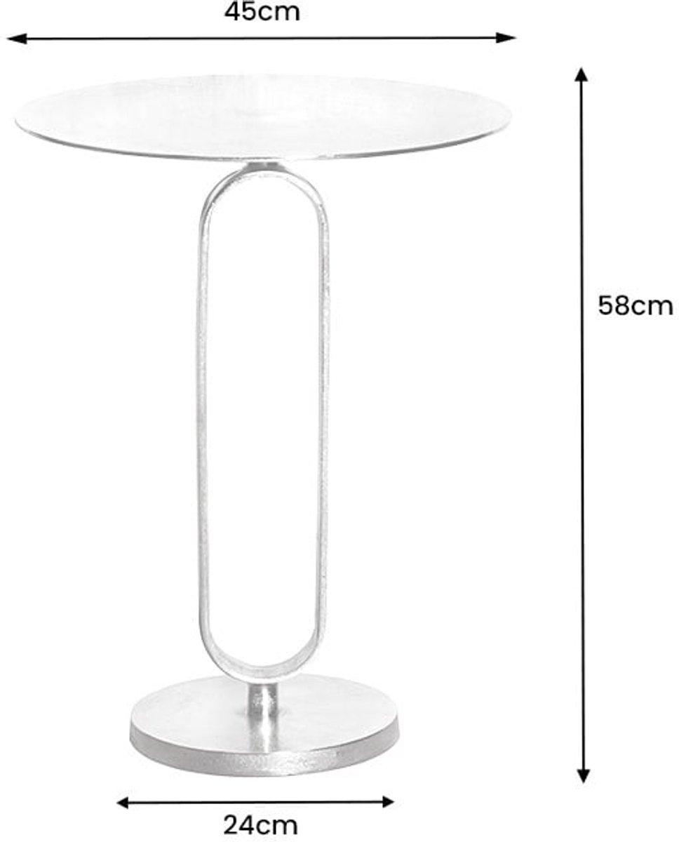 Ronde bijzettafel ELEGANCE 60cm zilver metaal aluminium handgemaakt - 43614