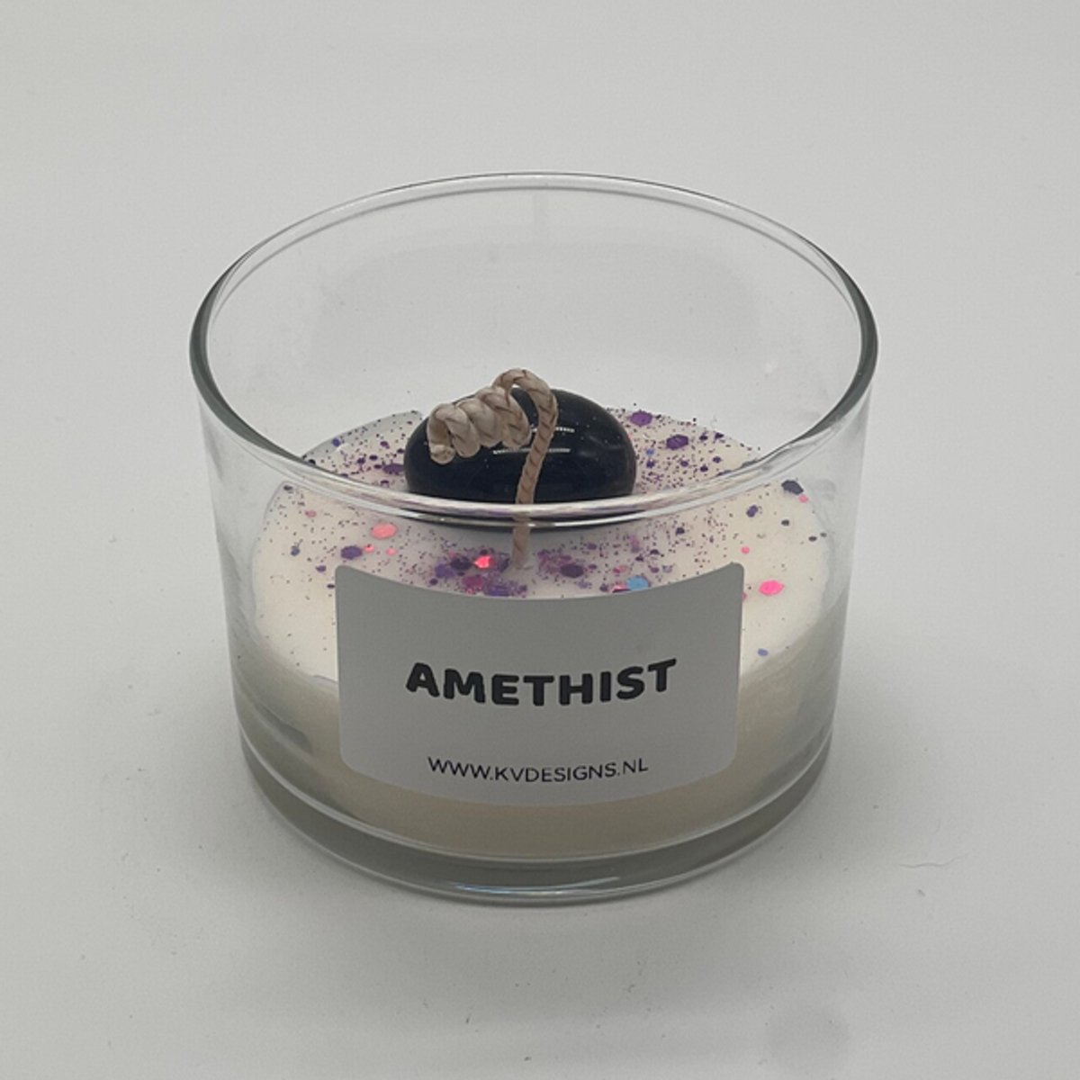 Kaars in glazen pot - edelsteen - Amethist